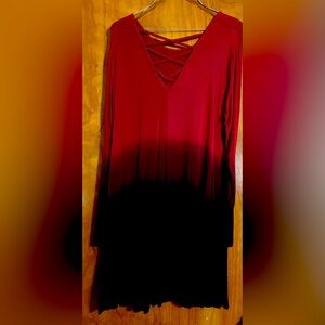 Red and Black Ombre Long Sleeve Dress